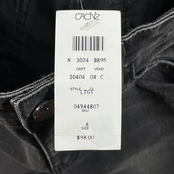 NEW Cache Jeans Womens 8 gray black skinny denim classic preppy casual - Picture 5 of 9